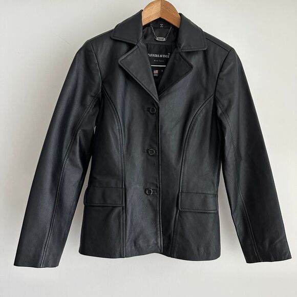 Vintage Leather Jacket Womens Small Button Front Goth Punk Minimalist Tanners NY - Picture 3 of 9